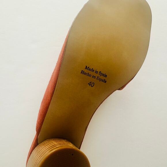 Anthropologie Orange Suede Mules Size 40 US 9 NEW Round Block Heel Fall Open Toe - Picture 3 of 6